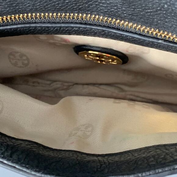 TORY BURCH Black Gold Logo Leather Clutch Handbag - Picture 4 of 4